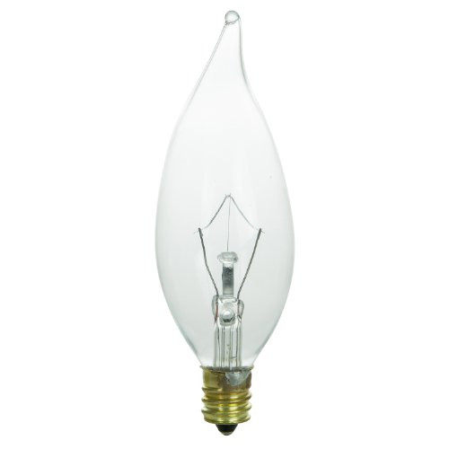 Sunlite 60CFC/32 Incandescent 60-Watt, Candelabra Based, Chandelier Bulb, Flame Tip, Clear
