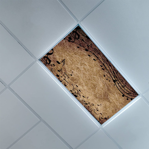 Fluorescent Light Covers for Classroom Office-Music Pattern-Light Filters Ceiling LED Ceiling Light Covers-2ft x 4ft Drop Ceiling Fluorescent Decorative,Yellow Black Brown