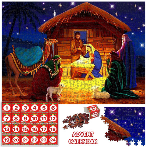 Christmas Advent Calendar 2023 Nativity Jigsaw Puzzles 1000 Pieces for Adults, 24 Days Christmas Countdown Calendar for Women Men, Christmas Countdown Advent Story Puzzles Holiday Family Game Gift