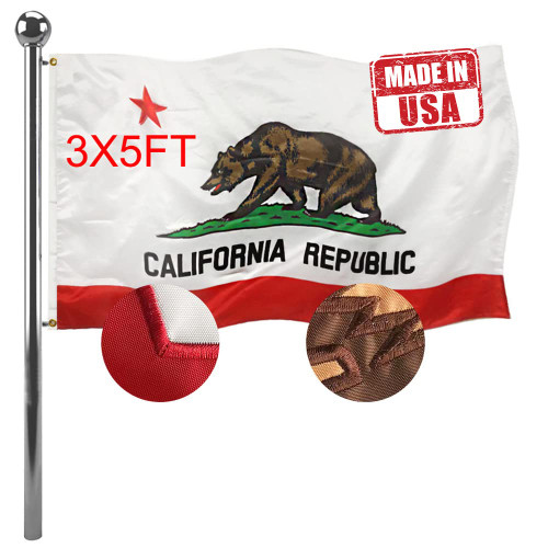 Jayus Embroidery California Republic Sates Flags 3x5 Outdoor Double Sided Heavy Duty Cali CA Bear Flag Banner with 2 Grommets