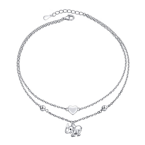 FLYOW Anklet for Women S925 Sterling Silver Adjustable Foot Beaded Heart Elephant Ankle Bracelet Anklets Jewelry FLYOW Anklet for Women S925 Sterling Silver Adjustable Foot Beaded Heart Elephant Ankle Bracelet Anklets Jewelry