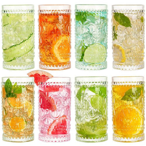 wookgreat Vintage Drinking Glasses, 8 pcs Romantic Glass Cups, 15oz Highball Glasses,Tall Water Glass Tumblers, Mojito Cups, Cocktail Glass, Vintage Glassware Set for Water, Juice, Cocktail, Whiskey wookgreat Vintage Drinking Glasses, 8 pcs Romantic Glass Cups, 15oz Highball Glasses,Tall Water Glass Tumblers, Mojito Cups, Cocktail Glass, Vintage Glassware Set for Water, Juice, Cocktail, Whiskey