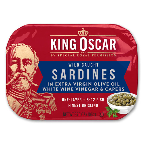 King Oscar Brisling Sardines in Extra Virgin Olive Oil, White Wine Vinegar & Capers, 3.75-Ounce (Pack of 12)