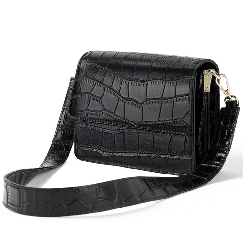 Telena Crossbody Bags for Women Vegan Leather Purses Handbag with Adjustable Strap Crocodile Black