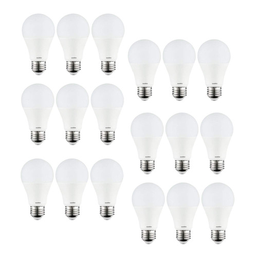 Sunlite 41262-SU LED A19 Light Bulbs, 9 Watts (60W Equivalent), 800 Lumens, Medium Base (E26), Non-Dimmable, Frost, UL Listed, 3000K Warm White, 18 Count