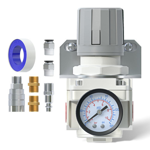 AIRZOE 1/2" NPT Air Pressure Regulator,Compressed Air System,Mini Air Regulator AR4000-04,0-145 PSI Gauge
