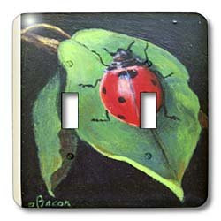 3dRose LSP_61504_2"Red and Black Spotted Lady Bug on Green Leaf. Double Toggle Switch, Multicolor
