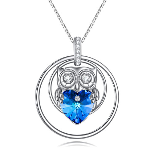 WINNICACA Christmas Owl Necklace for Women 925 Sterling Silver Owl Pendant Necklaces with Blue Heart Crystal Owl Jewelry Gifts for Women Teens Girls Birthday WINNICACA Christmas Owl Necklace for Women 925 Sterling Silver Owl Pendant Necklaces with Blue Heart Crystal Owl Jewelry Gifts for Women Teens Girls Birthday