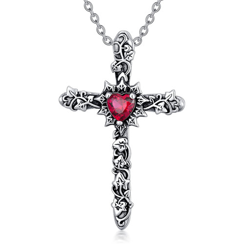Oxidized Cross Necklace 925 Sterling Silver Heart Cubic Zirconia Pendant Crucifix Jewelry for Women,18" + 2"