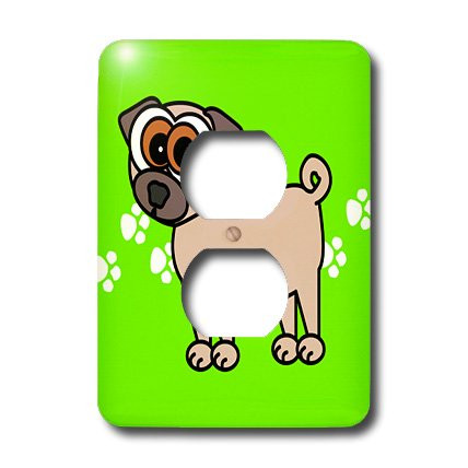 3dRose lsp_6128_6 Tan Pug And Paw Prints 2 Plug Outlet Cover Multicolor