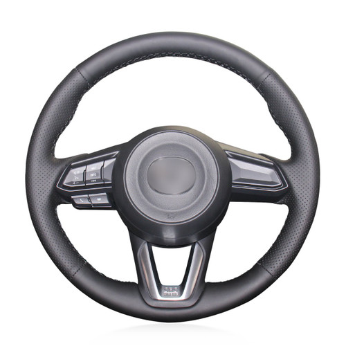 MEWANT Customized Black Microfiber Leather Car Steering Wheel Cover for Mazda 3 2017-2018 / Mazda 6 2017-2018 CX-3 2018-2019 CX-5 2017-2019 CX-9 2016-2019 for Toyota Yaris 2019
