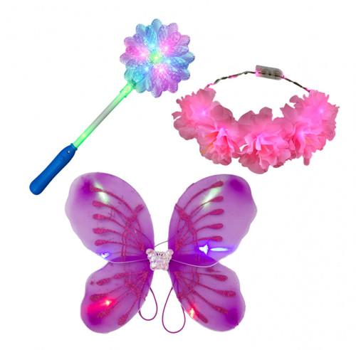 blinkee 3 in 1 Bundle Light Up Fuchsia Butterfly Wings, LED Daisy Wand, LED Pink Flower Crowns