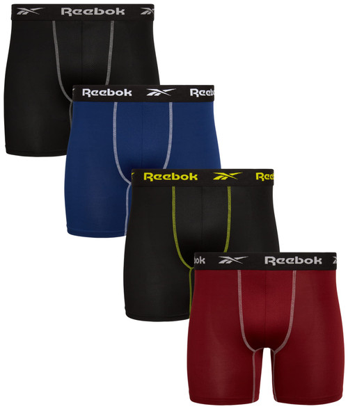 Reebok Men's Underwear - Performance Boxer Briefs (4 Pack), Size Medium, Black/Blue/Black/Red