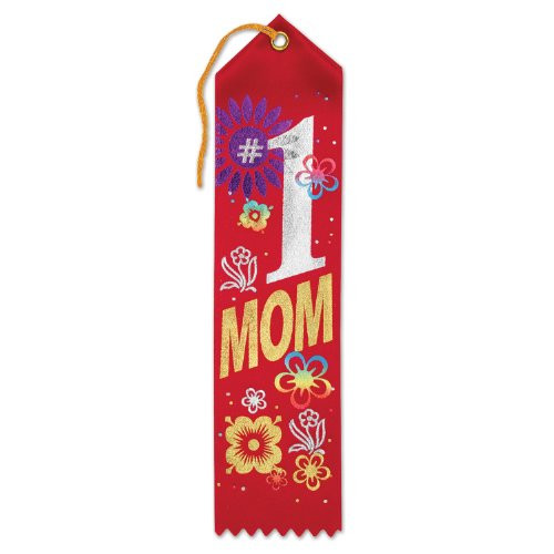 Beistle AR215 No.1 Mom Award Ribbons, 2 by 8-Inch, 6-Pack