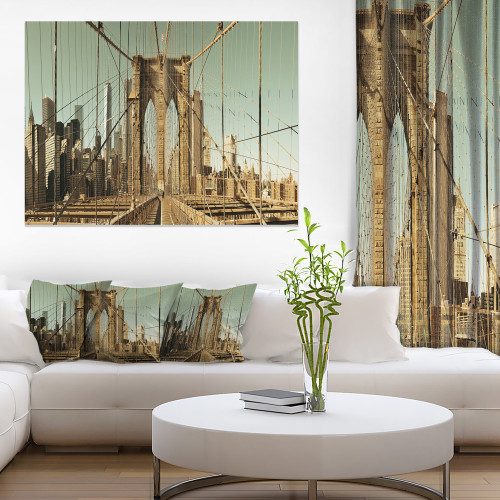 Designart PT10105-20-12 Manhattan Bridge in New York Brown-Cityscape Canvas print-20x12, 12" H x 20" W x 1" D 1P Designart PT10105-20-12 Manhattan Bridge in New York Brown-Cityscape Canvas print-20x12, 12" H x 20" W x 1" D 1P