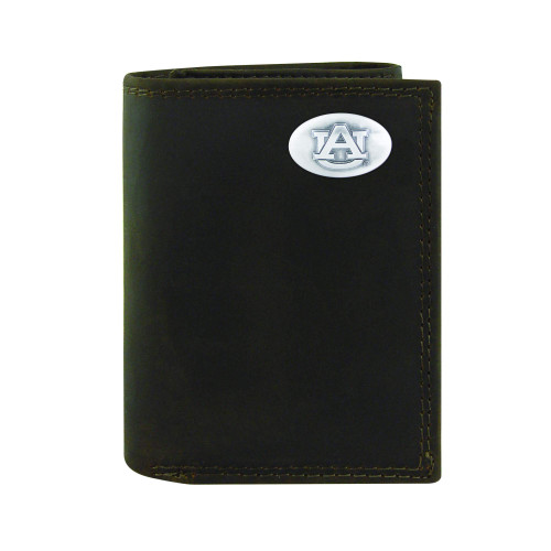 NCAA Auburn Tigers Light Brown Crazyhorse Leather Trifold Concho Wallet, One Size