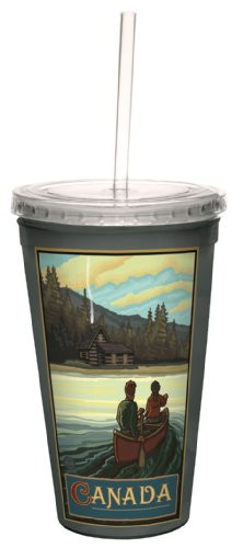Tree-Free Greetings cc33347 Scenic Canada Canoers by Paul A. Lanquist Artful Traveler Double-Walled Cool Cup with Reusable Straw, 16-Ounce