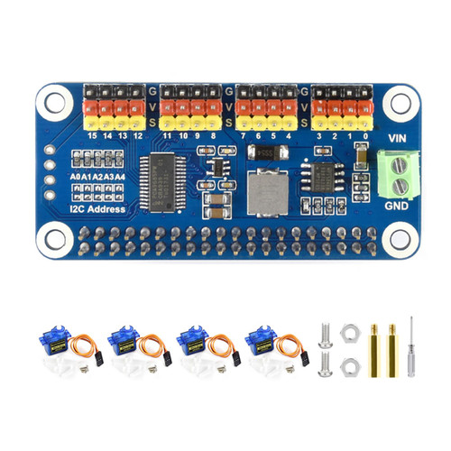 YEJMKJ Servo Driver Board for Raspberry Pi 4B 3B+ 3B 2B Zero W 0 WH CM4 Pico 400 for Jetson Nano, 16 Channel PWM Outputs Module 12 Bit Resolution I2C Interface Motor Controller HAT with 4 Servo Motors