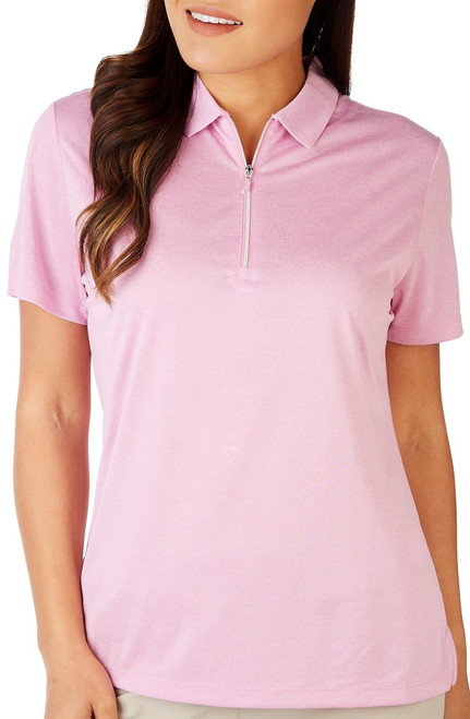 Callaway Women's Quarter Zip Short Sleeve Heather Golf Polo Shirt, Sunset Pink HTR, Large