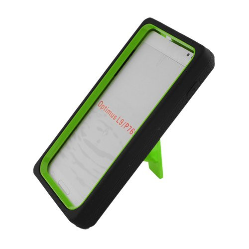 Eagle Cell PALGP769SPSTGRBK Advanced Rugged Armor Hybrid Combo Case with Kickstand for LG Optimus L9 / Optimus 4G P769 - Retail Packaging - Green/Black