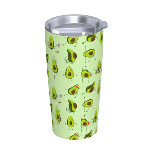 Avocado Cartoon Yoga 20 Oz Stainless Steel Mug Reusable Tumbler With Lid And Straw Insulated Water Bottle Coffee Mug