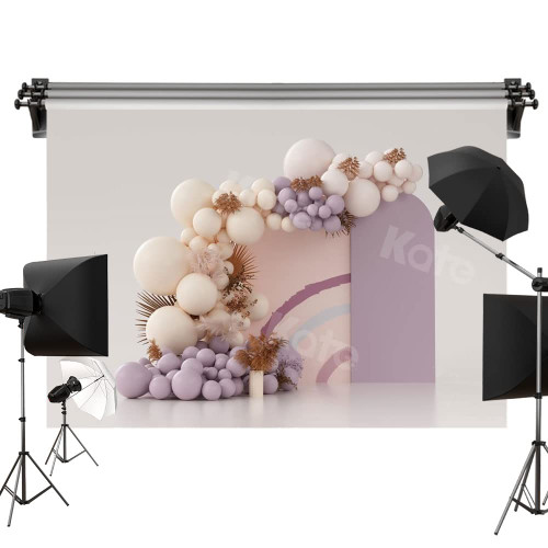 Kate 7x5ft/2.2x1.5m Purple Balloons Decoration Backdrop Birthday Party Wedding Reception Fabric Printed Seamless Photo Background Photography Studio Prop