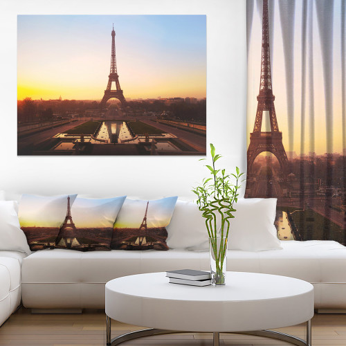 Designart PT10173-20-12 Brown Silhouette of Paris Eiffel Tower-Cityscape Canvas print-20x12, 12" H x 20" W x 1" D 1P, Blue