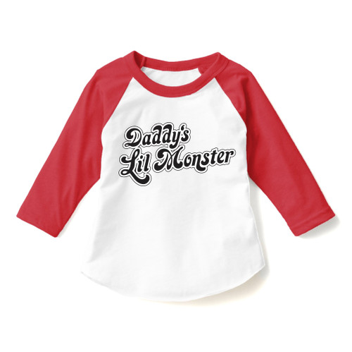 Dittoxpression Daddy's Lil Monster (Log) Unisex Child 3/4 Sleeve Raglan Children (4T) White