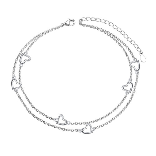 FLYOW Anklets for Women S925 Sterling Silver Adjustable Foot Heart Layered Ankle Bracelet Anklets Beach Jewelry Gifts FLYOW Anklets for Women S925 Sterling Silver Adjustable Foot Heart Layered Ankle Bracelet Anklets Beach Jewelry Gifts