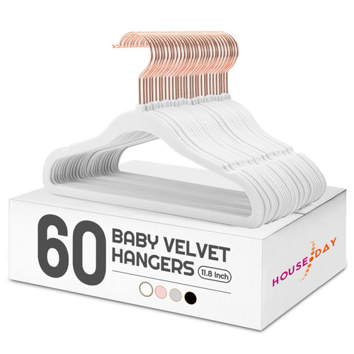 HOUSE DAY Velvet Baby Hangers for Closet, Kids Hangers Velvet 60 Pack, Non Slip Toddler Hangers 11.8 Inch, Durable Childrens Hangers Newborn Hangers for Baby Clothes- White HOUSE DAY Velvet Baby Hangers for Closet, Kids Hangers Velvet 60 Pack, Non Slip Toddler Hangers 11.8 Inch, Durable Childrens Hangers Newborn Hangers for Baby Clothes- White