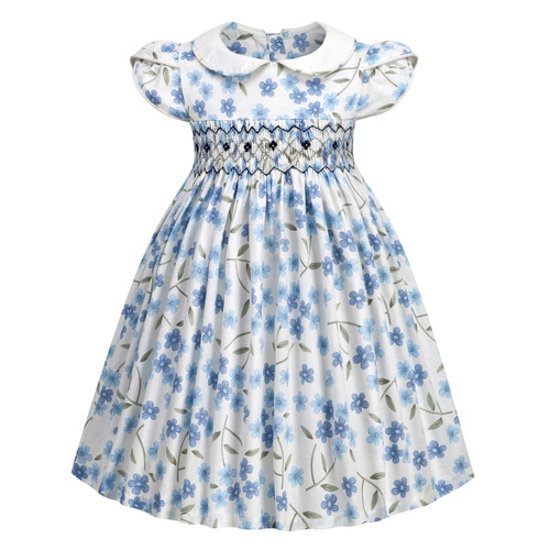 Girls Smocked Blue Dress Toddler Floral Summer Dress Vintage Peter Pan Collar Dresses 6Y Girls Smocked Blue Dress Toddler Floral Summer Dress Vintage Peter Pan Collar Dresses 6Y