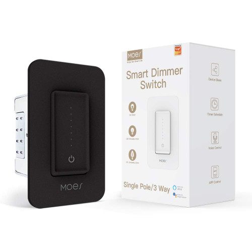 MOES 3 Way Smart Dimmer Switch, Neutral Wire Required, No Hub Required, Remote Control Light Switch Work with Smart Life/Tuya App, Compatible with Alexa and Google Home, ETL & FCC Listed, 1 Pack Black