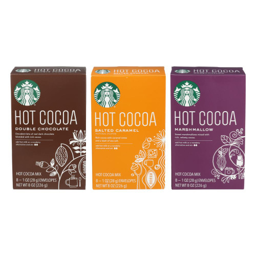 Starbucks Hot Cocoa Mix Packets Variety Pack, 1 Box Double Chocolate, 1 Box Salted Caramel, 1 Box Marshmallow, 8-1oz Packets/Box (Pack of 3 Boxes)