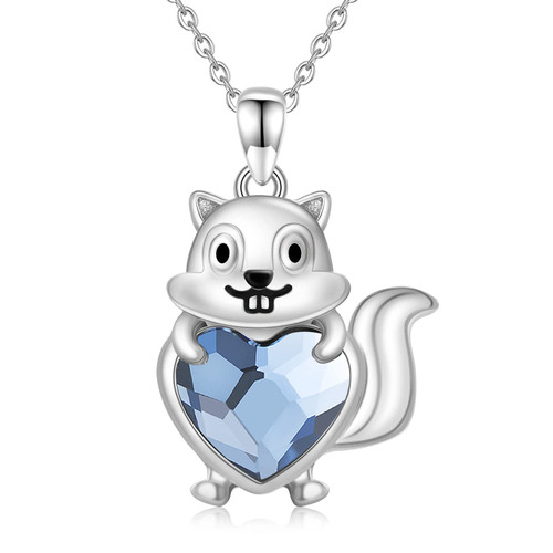 Squirrel Necklace 925 Sterling Silver Animal Pendant Necklace with Heart Shaped Crystal Jewelry for Women Girls Squirrel Necklace 925 Sterling Silver Animal Pendant Necklace with Heart Shaped Crystal Jewelry for Women Girls