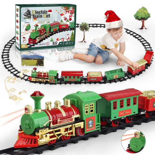 Train Set for Toddlers 3-5, Electric Christmas Train Sets with Locomotive Engine, Carriages, Tracks, Light & Sounds, Christmas Train Toys Gift for Kids Boys & Girls 3 4 5 6 7 8+ Years Old