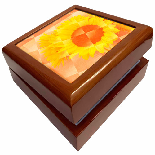 3dRose Orange Squares Autumn Sunflowers Floral Print, Jewelry Box jb-60966-1
