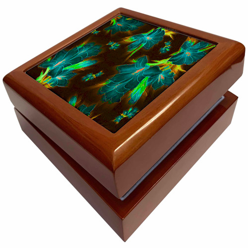 3dRose Whimsical Vintage Brown and Blue Floral Dream, Jewelry Box jb-76941-1