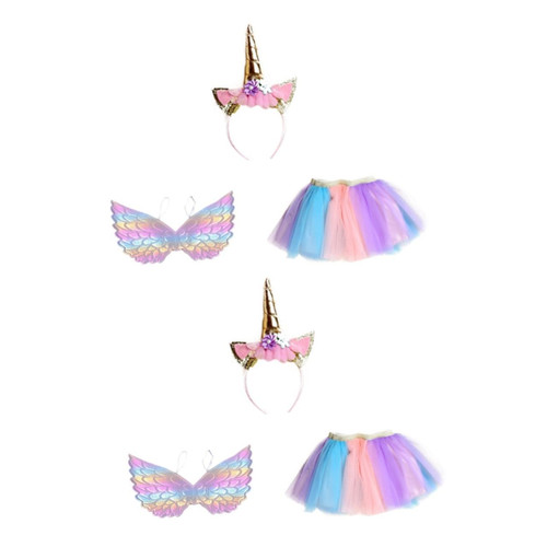 BESTOYARD 6 pcs 1 unicorn skirt outfit unicorn cosplay costume unicorn flower headdress birthday party dress girl unicorn headpiece unicorn headband girl rainbow wings child Small and fresh