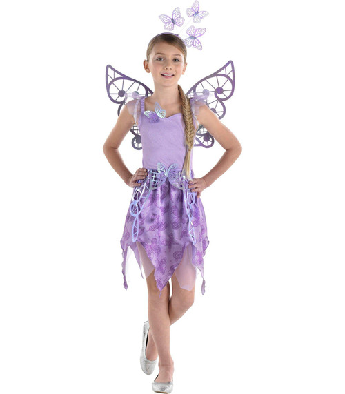 Purple Shimmering Butterfly Costume For Girls - Medium (8-10) - Magical & Enchanting Outfit, Perfect for Halloween, Parties & More - 1 Set