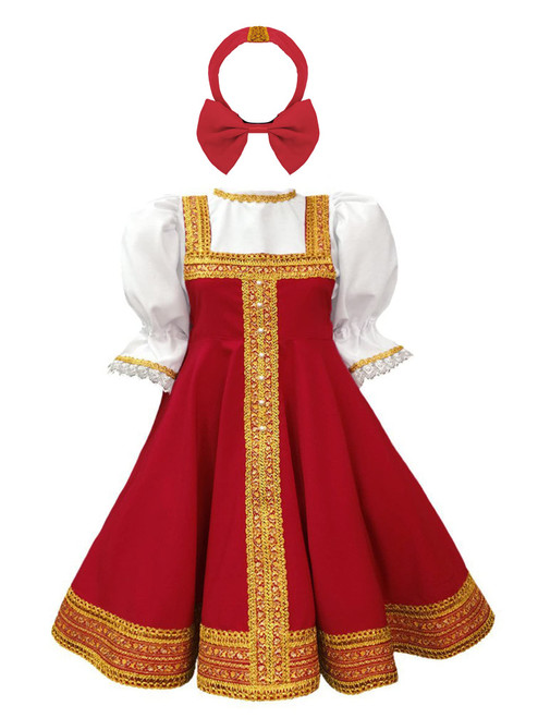 TiaoBug Kids Girls Traditional Russian Costume Russian Heritage Dress Halloween Cosplay Costume Princess Dress Up Red 3-4 Years