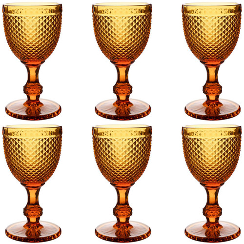 Taganov Amber Wine Glasses set of 6 Vintage Drinking Glassware Colored Goblets 10 OZ for Wedding Party Bar Pretty Water Stemmed Cup