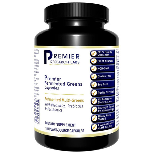 Premier Research Labs Fermented Greens Caps - Prebiotics, Probiotics & Postbiotics - Supports Natural Alkalinity - Vegan, Vegetarian - Barley Grass, Kale, Chlorella - 150 Plant-Source Capsules