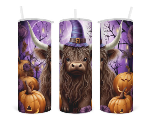 Witchy Highland Cow 20 oz insulated tumbler, skinny Tumbler with lid and Straw, travel mug, Insulated Coffee Tumbler, Stainless Steel
