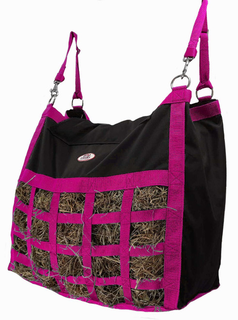 Paris Tack Supreme Slow Feed Top Load Hay Bag with Super Tough Bottom and 6 Month Warranty (Black and Pink)