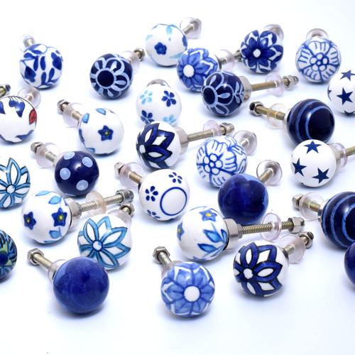 18 Pack Knobs-Blue Ceramic Cabinet Knobs-Dresser Knobs-Drawer Dresser Pulls-Vintage Knobs-Decorative Knobs-Blue Drawer Knobs-Kitchen Cabinet Knobs-Knobs Pulls-Blue White Drawer Pulls-Door Handles