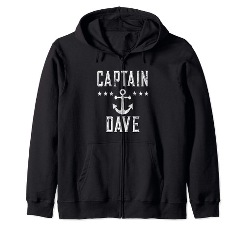 Vintage Captain Dave Personalized Family Cruise Lake Boat Zip Hoodie