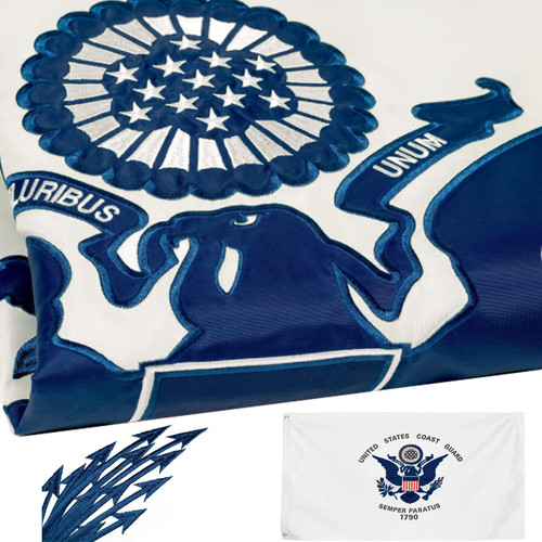Embroidered USCG 3x5 Coast Guard Flag- 3Ply Double Sided Heavy Duty 300D Nylon 4 Rows Sewn- All Weather United States Coast Guard Flag Banner for Outdoor/Indoor with 2 Brass Grommets