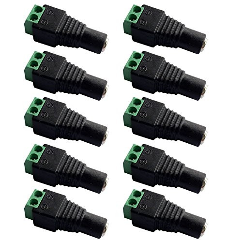 Ksmile 10 x Female 2.1x5.5mm DC Power Cable Jack Adapter Connector Plug Led Strip CCTV Camera Use 12V (10 Female Adapter)