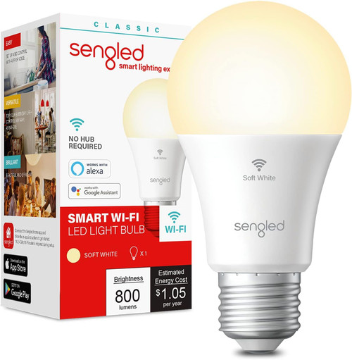 Sengled Alexa Light Bulb,WiFi Light Bulbs,Smart Light Bulbs,Smart Bulbs That Work with Alexa & Google Assistant,A19 Soft White(2700K) No Hub Required,800LM 60W Equivalent HighCRI>90,6 Pack