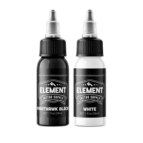 Element Tattoo Supply White Tattoo Ink and Black Tattoo Ink Combo 4oz Bottles